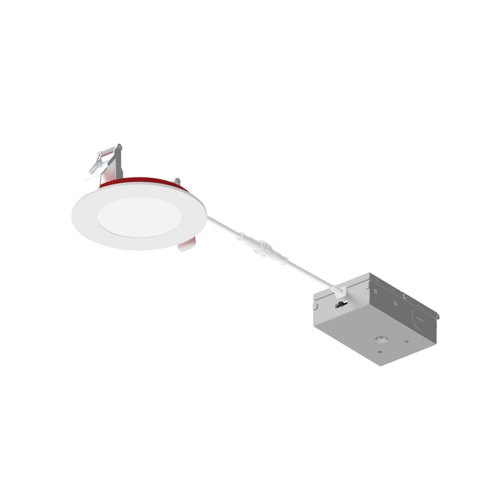 4&#34; Fire Rated Can-less Flat LED Downlight, Selectable CCT, 1200lm / 12W, Matte Powder White
