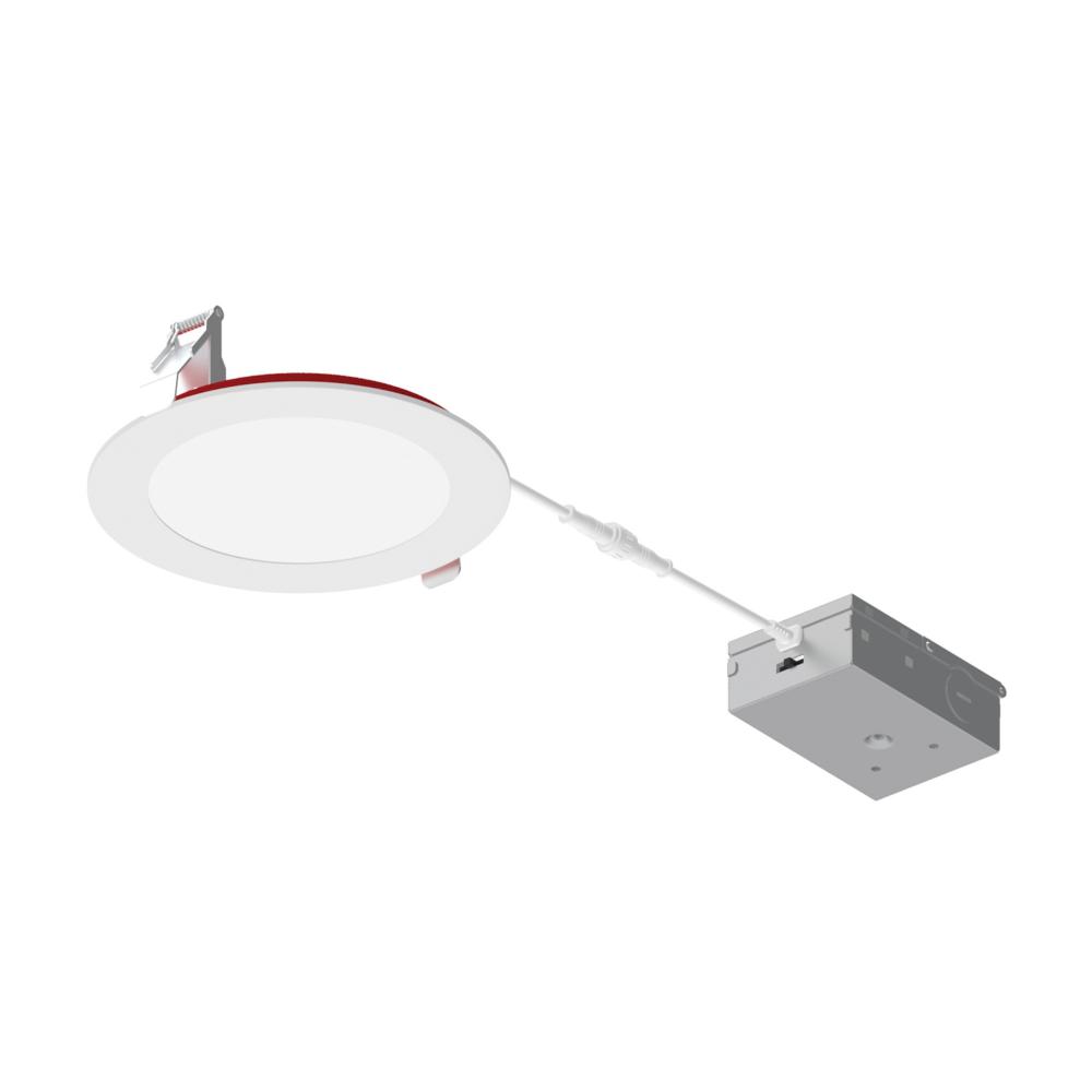 6&#34; Fire Rated Can-less Flat LED Downlight, Selectable CCT, 1550lm / 15W, Matte Powder White
