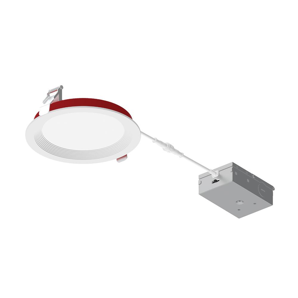 6&#34; Fire Rated Can-less Baffled LED Downlight, Selectable CCT, 1500lm / 15W, Matte Powder White