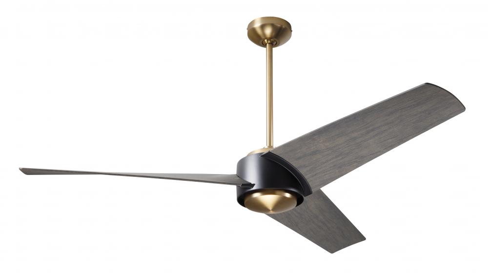 Ambit DC Fan- Satin Brass/Matte Black Finish; 56&#34; Graywash Blades; No Light; Remote Control