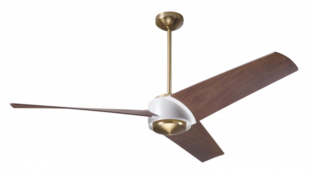 Ambit DC Fan- Satin Brass/Matte White Finish; 56&#34; Mahogany Blades; No Light; Remote Control