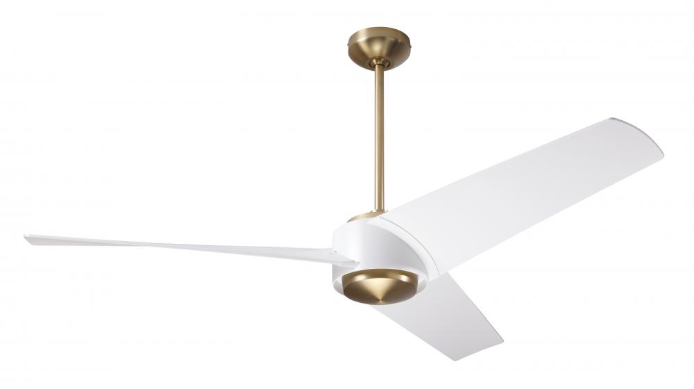 Ambit DC Fan- Satin Brass/Matte White Finish; 56&#34; Matte White Blades; No Light; Remote Control