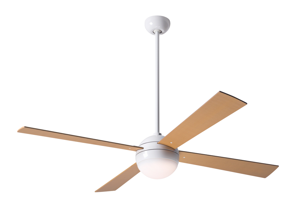 Ball Fan; Gloss White Finish; 52&#34; Maple Blades; 20W LED; Fan Speed and Light Control (3-wire)