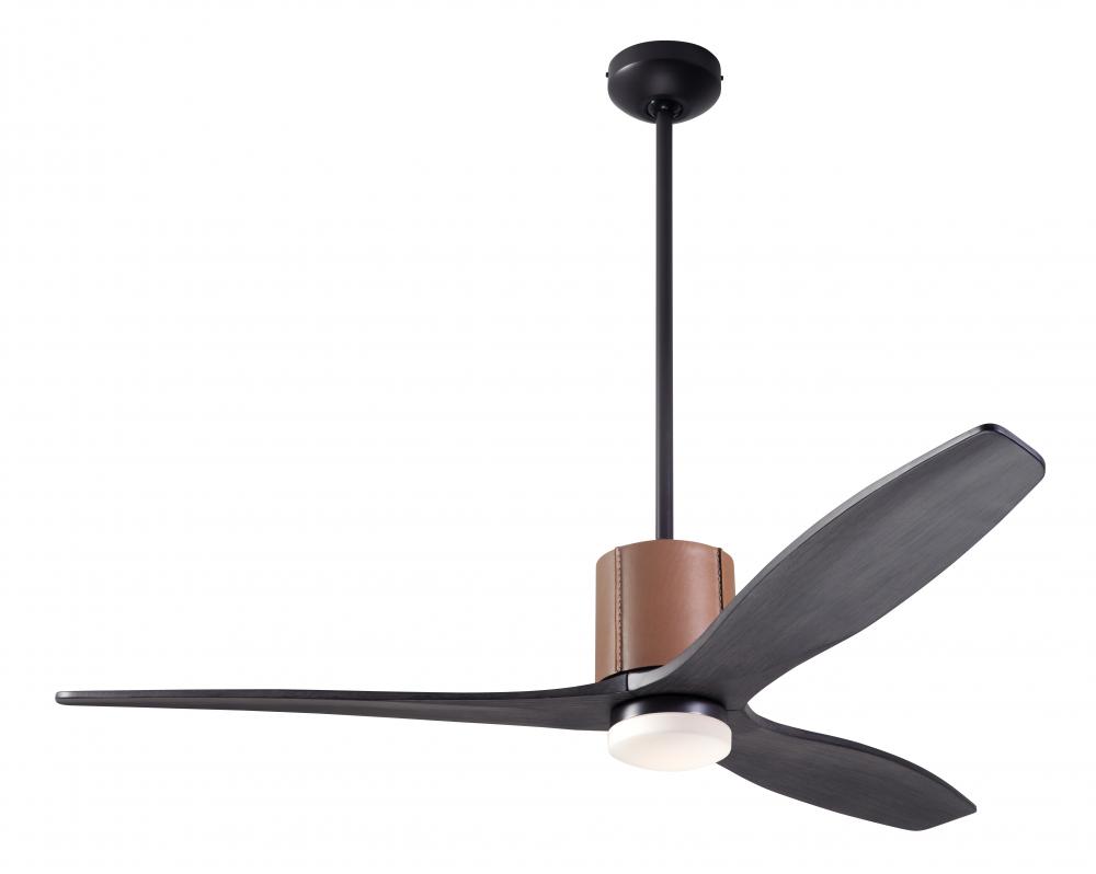 LeatherLuxe DC Fan; Dark Bronze Finish with Tan Leather; 54&#34; Ebony Blades; 17W LED