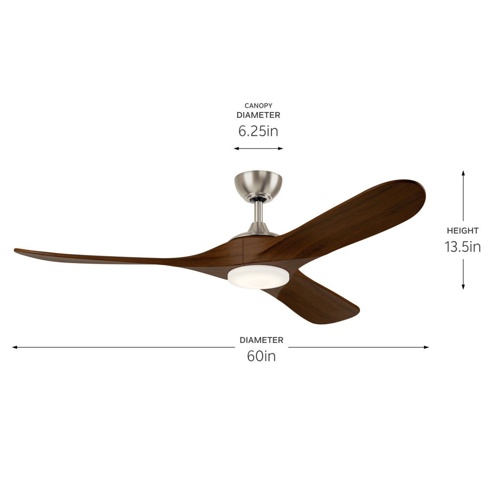 60&#34; Mylo Ceiling Fan w/ Satin Etch Cased Opal Glass in Brushed Nickel w/ Natural Walnut Wood Bla