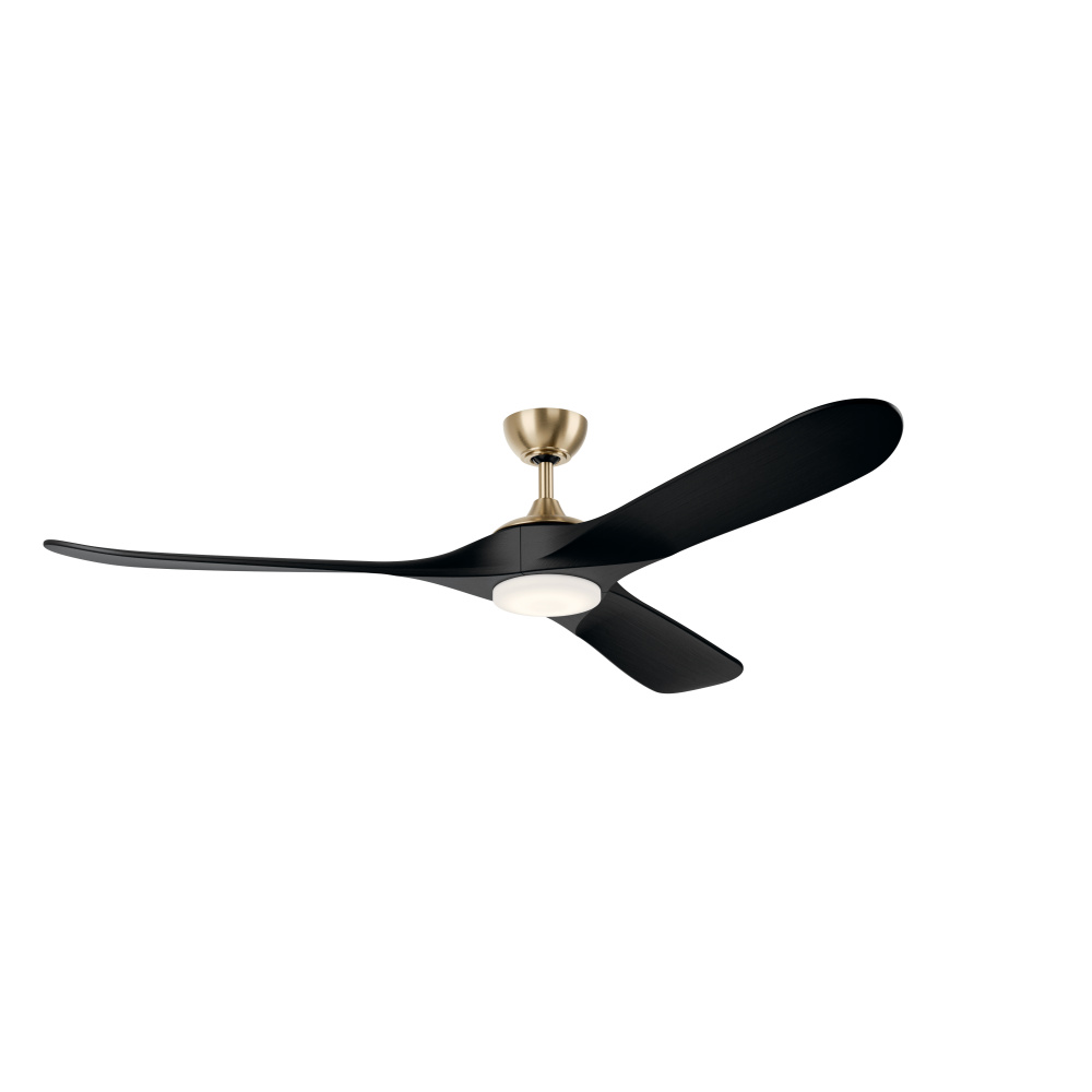 70 in Mylo Ceiling Fan w/ Satin Etch Cased Opal Glass in Champagne Bronze w/ Jet Black Wood Blades