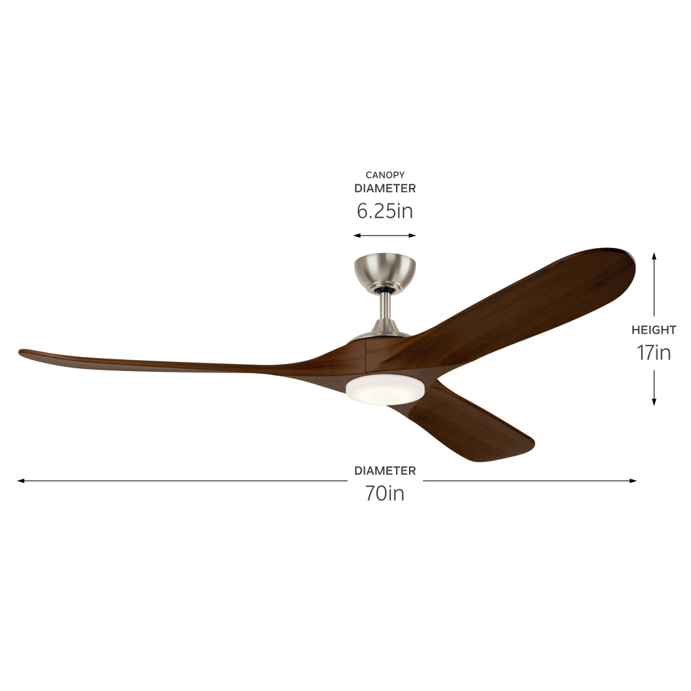 70&#34; Mylo Ceiling Fan w/ Satin Etch Cased Opal Glass in Brushed Nickel w/ Natural Walnut Wood Bla