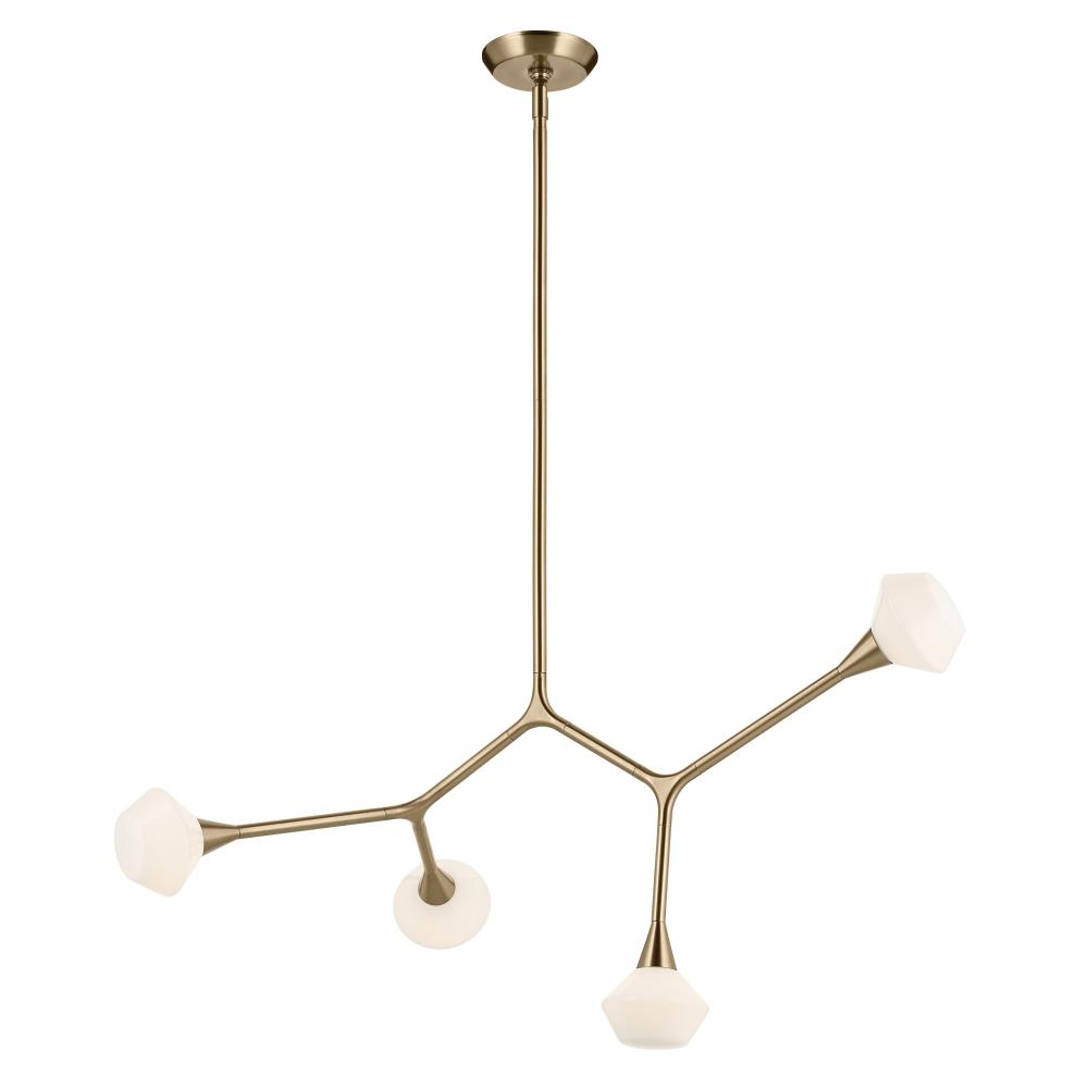 Cassius 39.5 with Opal Glass inch 4 Light Convertible Chandelier with Opal Glass in Champagne Bronze