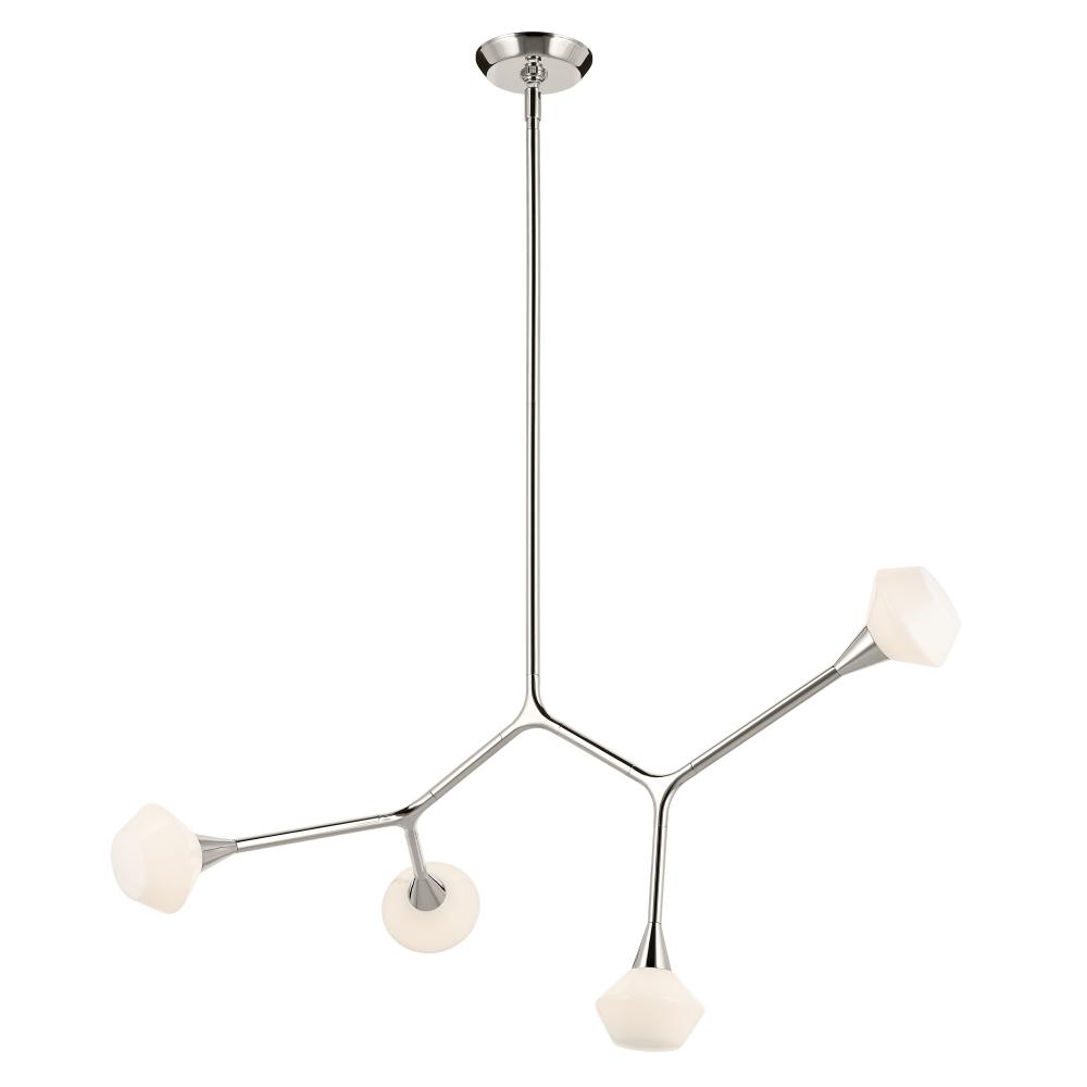 Cassius 39.5 with Opal Glass inch 4 Light Convertible Chandelier with Opal Glass in Polished Nickel