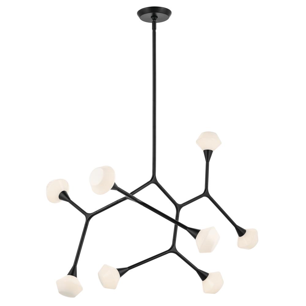 Cassius 52.5 with Opal Glass inch 8 Light Convertible Chandelier with Opal Glass in Black