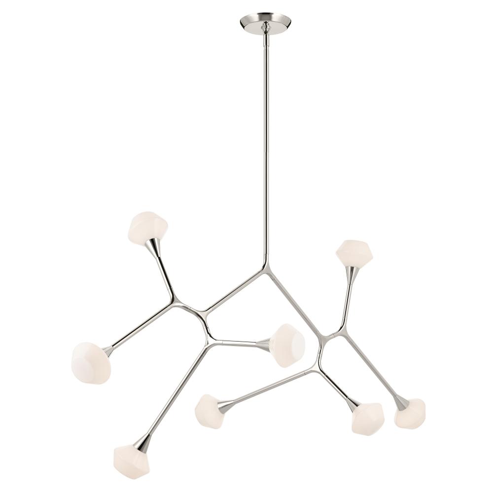 Cassius 61.25 with Opal Glass inch 8 Light Convertible Chandelier with Opal Glass in Polished Nickel