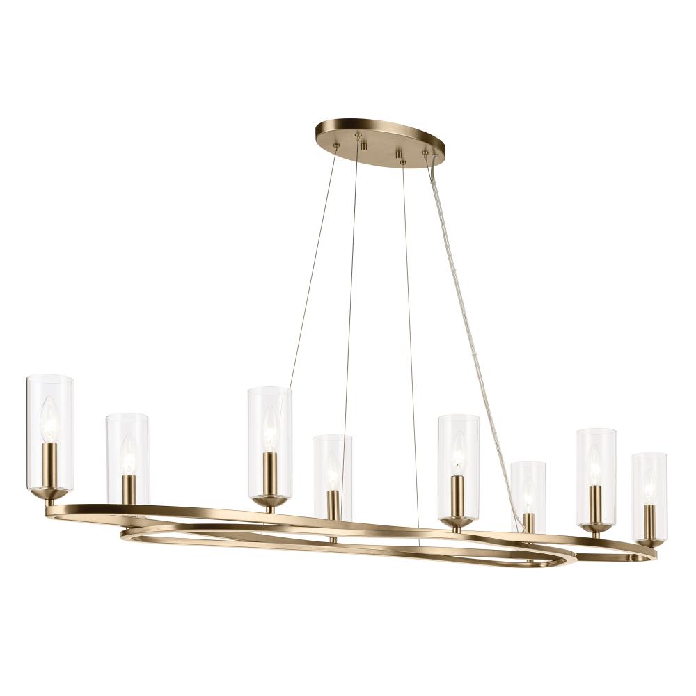 Harpin 52.5 Inch 8 Light Linear Chandelier with Clear Glass in Champagne Bronze