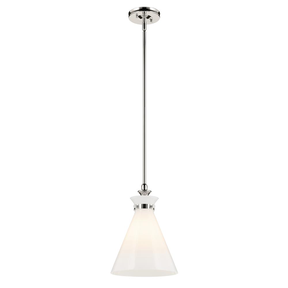 Laria 10.5 Inch 1 Light Pendant with Opal Glass in Polished Nickel