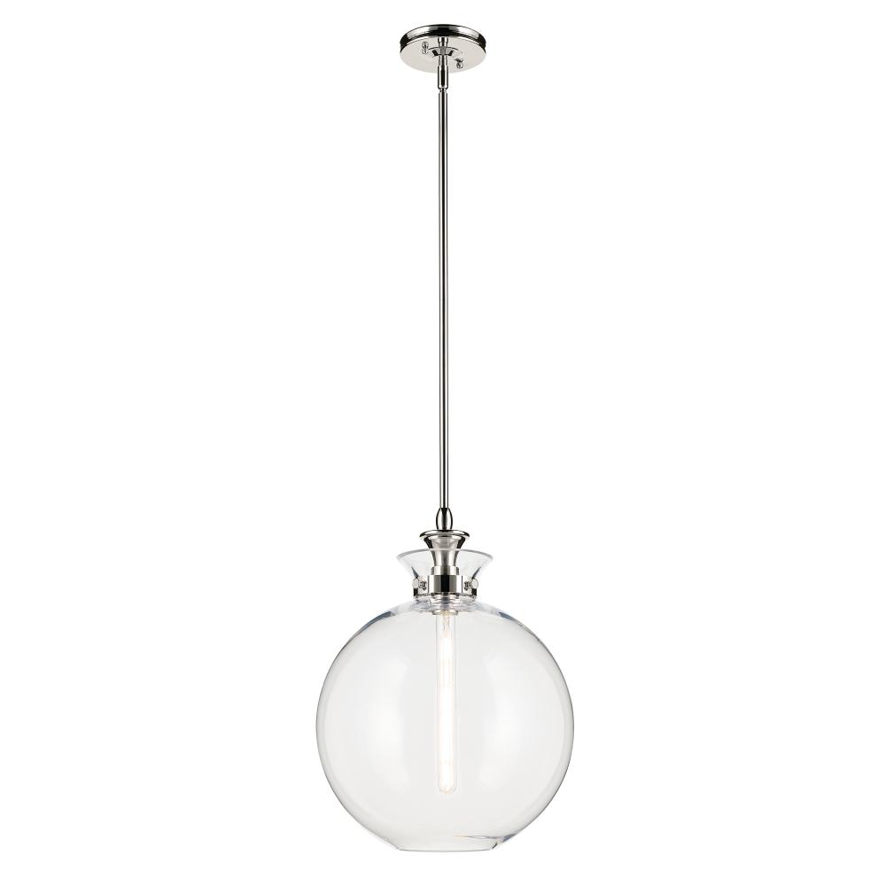 Laria 15 Inch 1 Light Pendant with Clear Glass in Polished Nickel