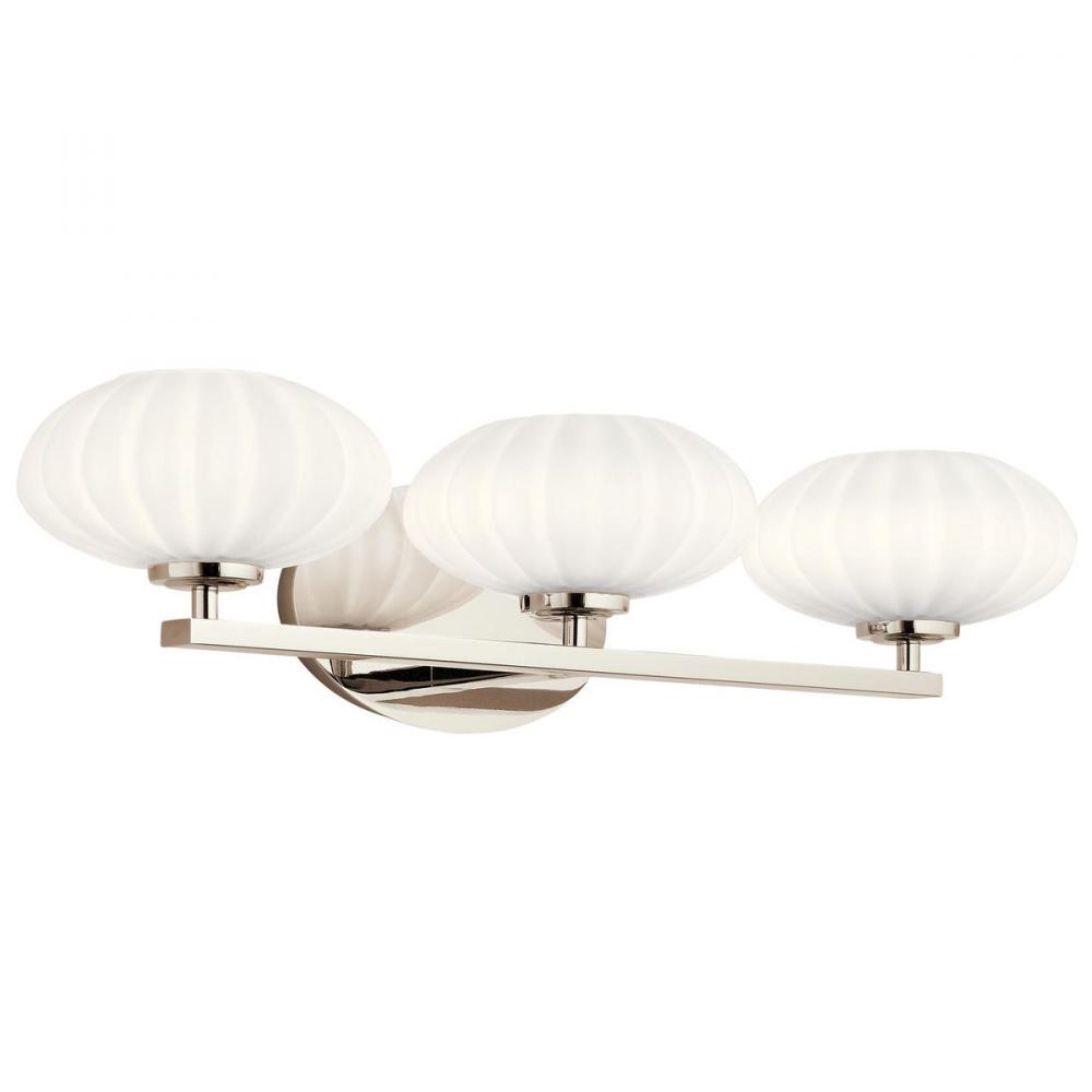 Pim 25&#34; 3 Light Vanity Light with Satin Etched Cased Opal Glass in Polished Nickel