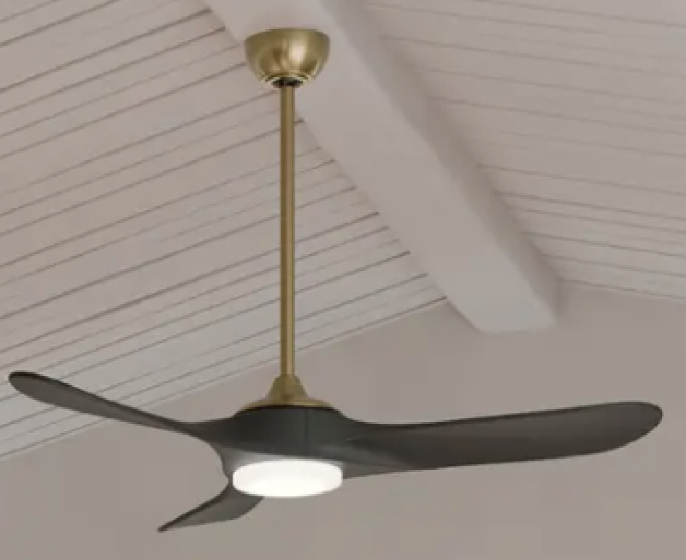 52 in Mylo Ceiling Fan w/ Satin Etch Cased Opal Glass in Champagne Bronze w/ Jet Black Wood Blades