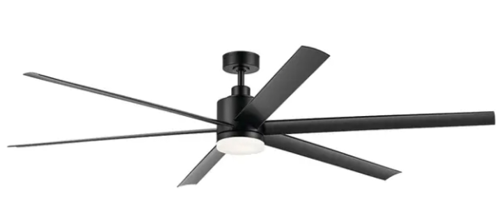 80 Inch Loa Ceiling Fan with Satin Etch Cased Opal Glass in Satin Black with Black Blades