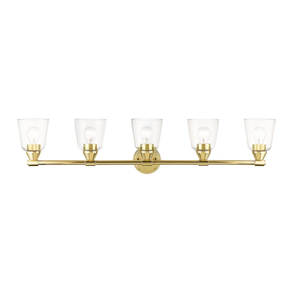 5 Light Polished Brass Large Vanity Sconce