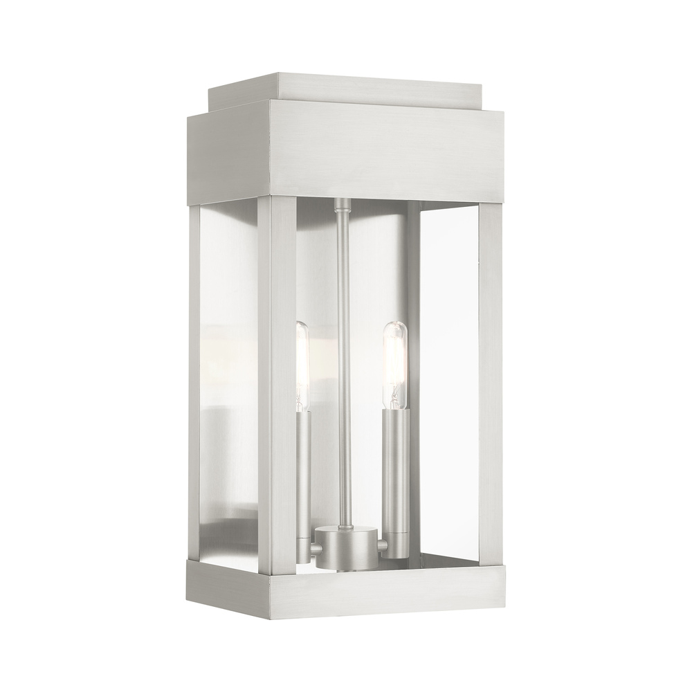 2 Lt Brushed Nickel Outdoor Wall Lantern