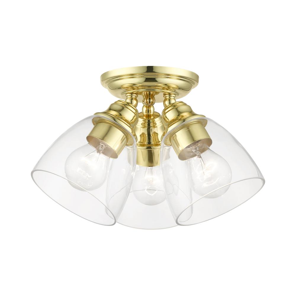 3 Light Polished Brass Semi-Flush