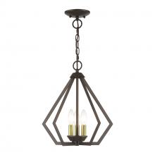 Livex Lighting 40923-92 - 3 Light English Bronze Semi-Flush / Small Pendant with Antique Brass Finish Accents