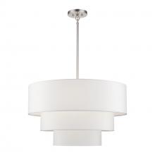 Livex Lighting 41087-91 - 5 LT Brushed Nickel Medium Pendant Chandelier with Hand Crafted Off-White Fabric Hardback Shades