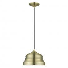 Livex Lighting 55902-01 - 1 Light Antique Brass Bell Pendant with Shiny White Finish Inside