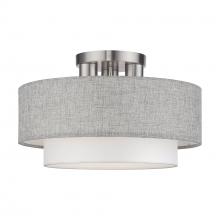 Livex Lighting 60013-91 - 3 LT Brushed Nickel Large Semi-Flush with Hand Crafted Urban Gray & White Fabric Hardback Shades