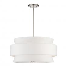 Livex Lighting 60025-91 - 5 Light Brushed Nickel Pendant Chandelier with Hand Crafted Off-White Fabric Hardback Shades