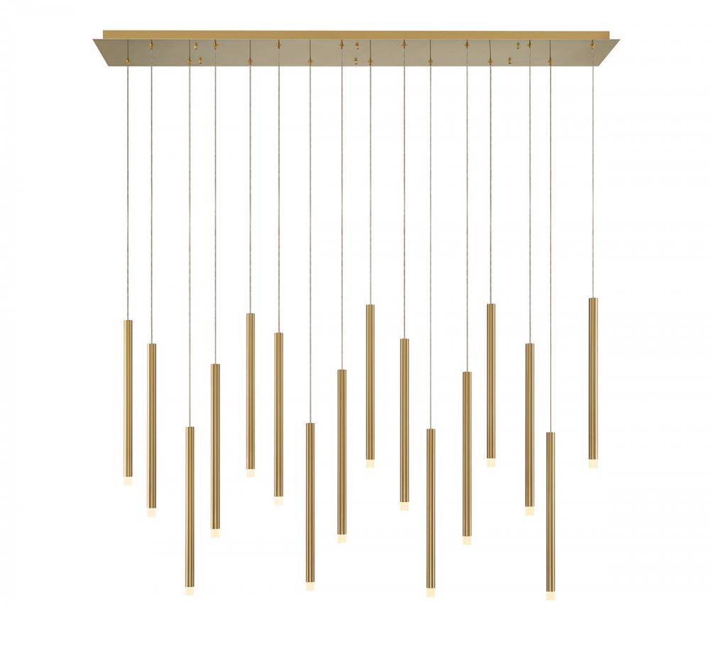 Amalfi, 16 Light Linear LED Chandelier, Plated Brushed Gold