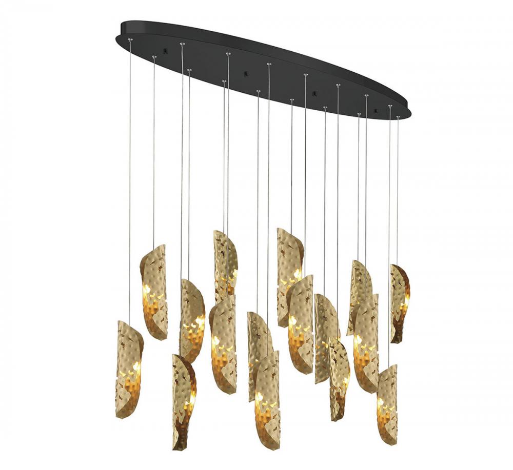 Sorrento, 16 Light Oval LED Chandelier, Copper, Black Canopy