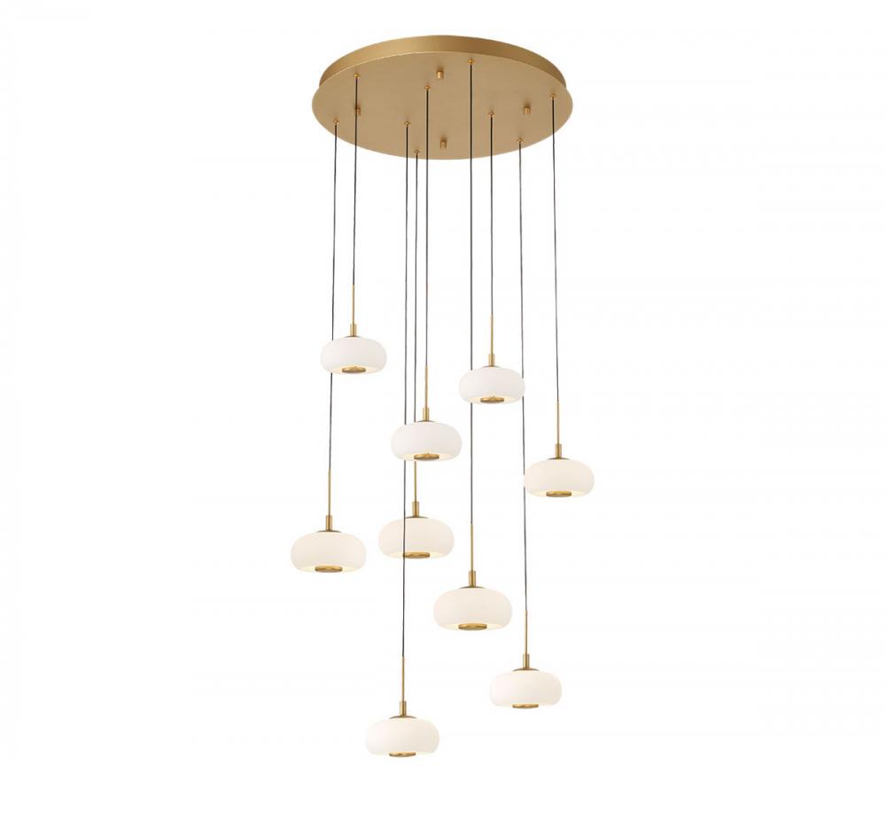 Adelfia, 9 Light Round LED Chandelier, Painted Antique Brass