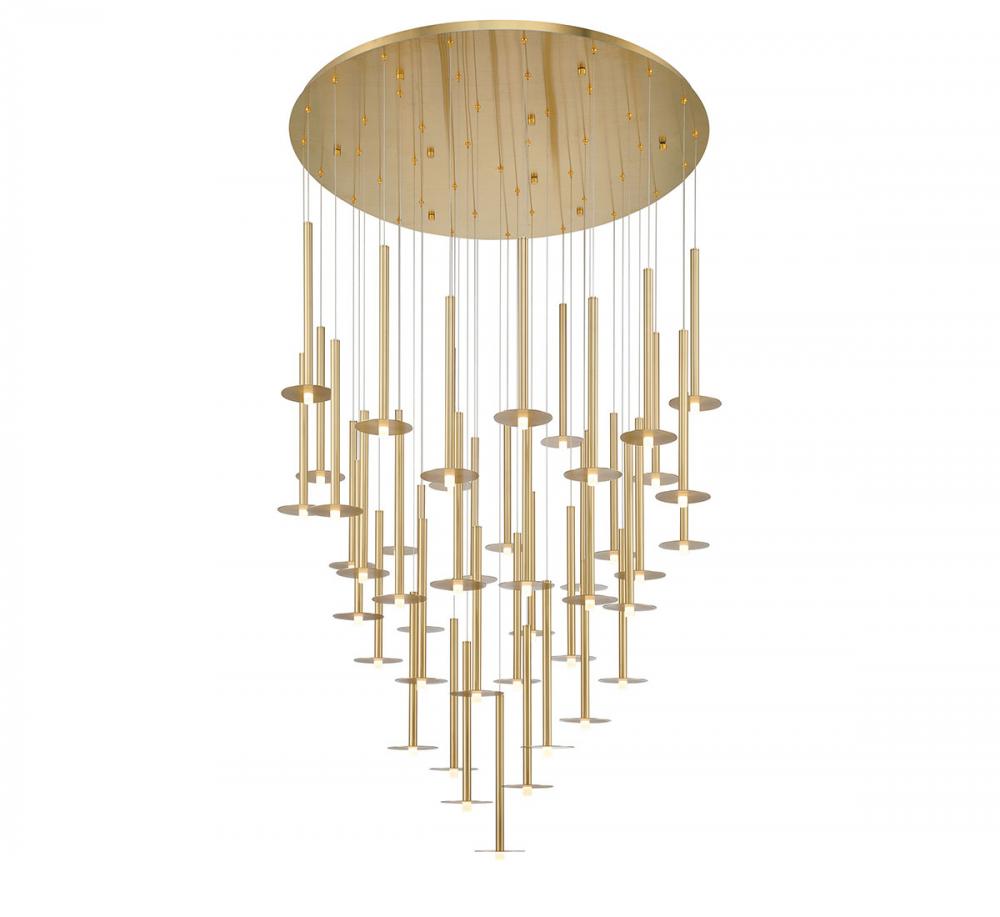 Piatto, 44 Light Round LED Chandelier, Plated Brushed Gold