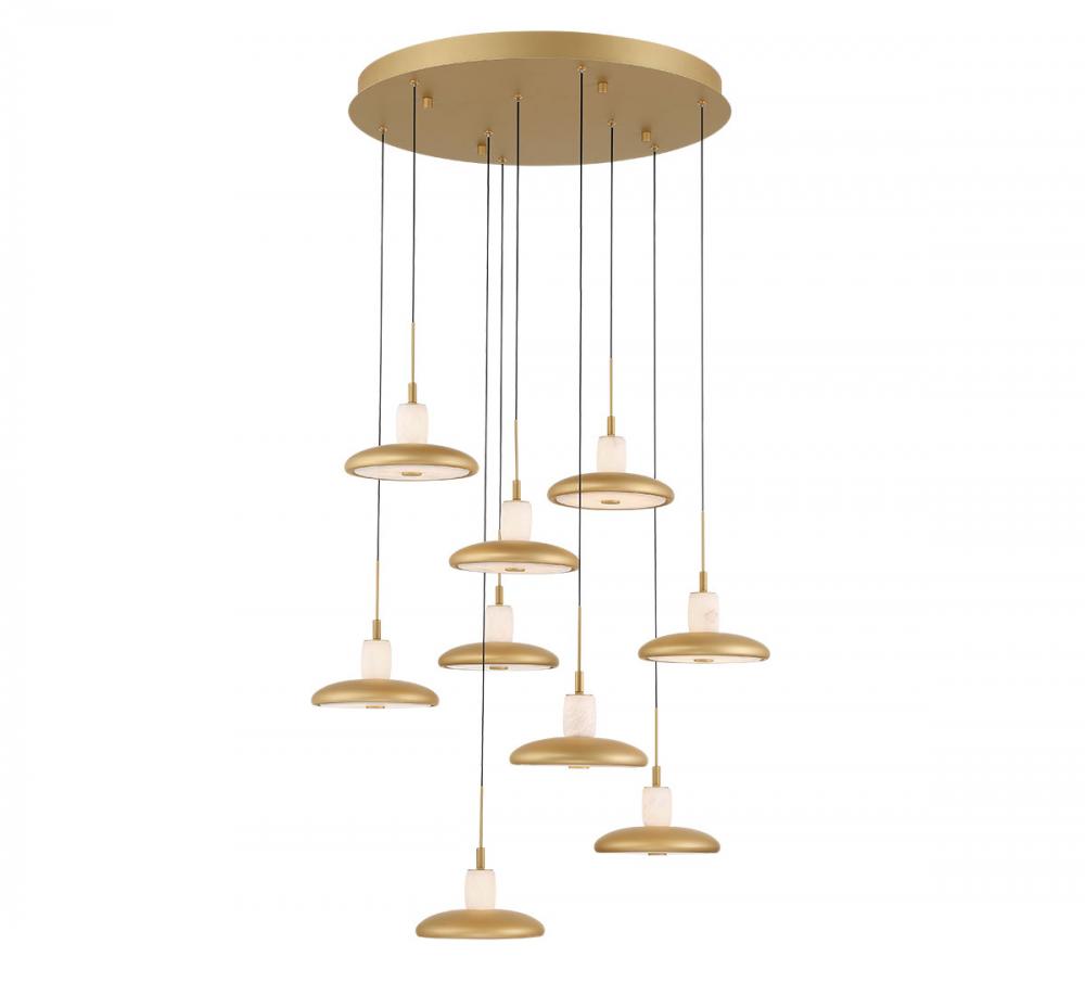 Mantova, 9 Light Round LED Chandelier, Painted Antique Brass