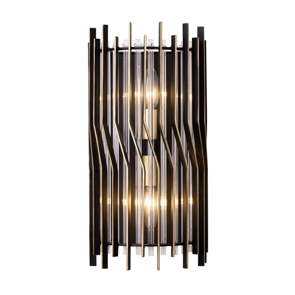 Park Row 2-Lt Sconce - Matte Black/French Gold