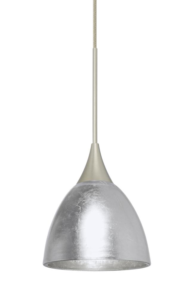 Besa Divi Pendant, Silver Foil, Satin Nickel, 1x9W LED