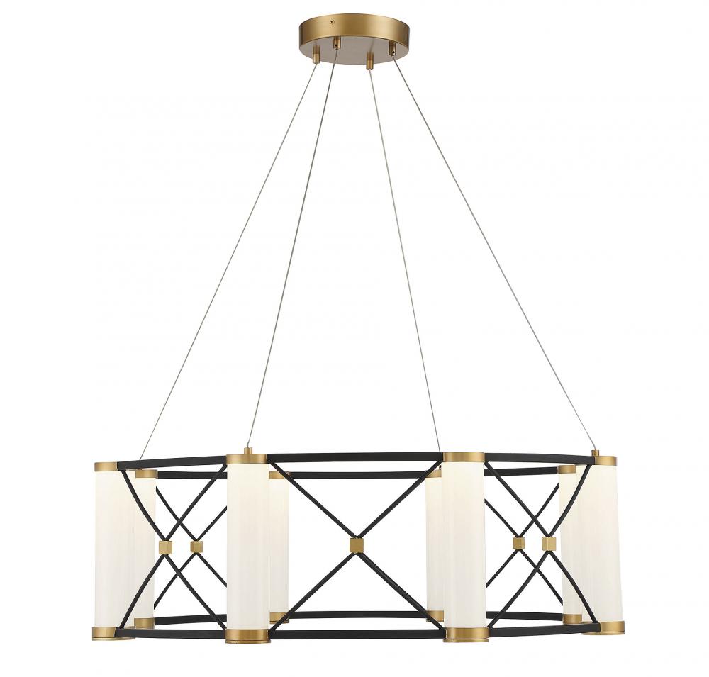 Aries 8-Light LED Pendant in Matte Black with Burnished Brass Accents
