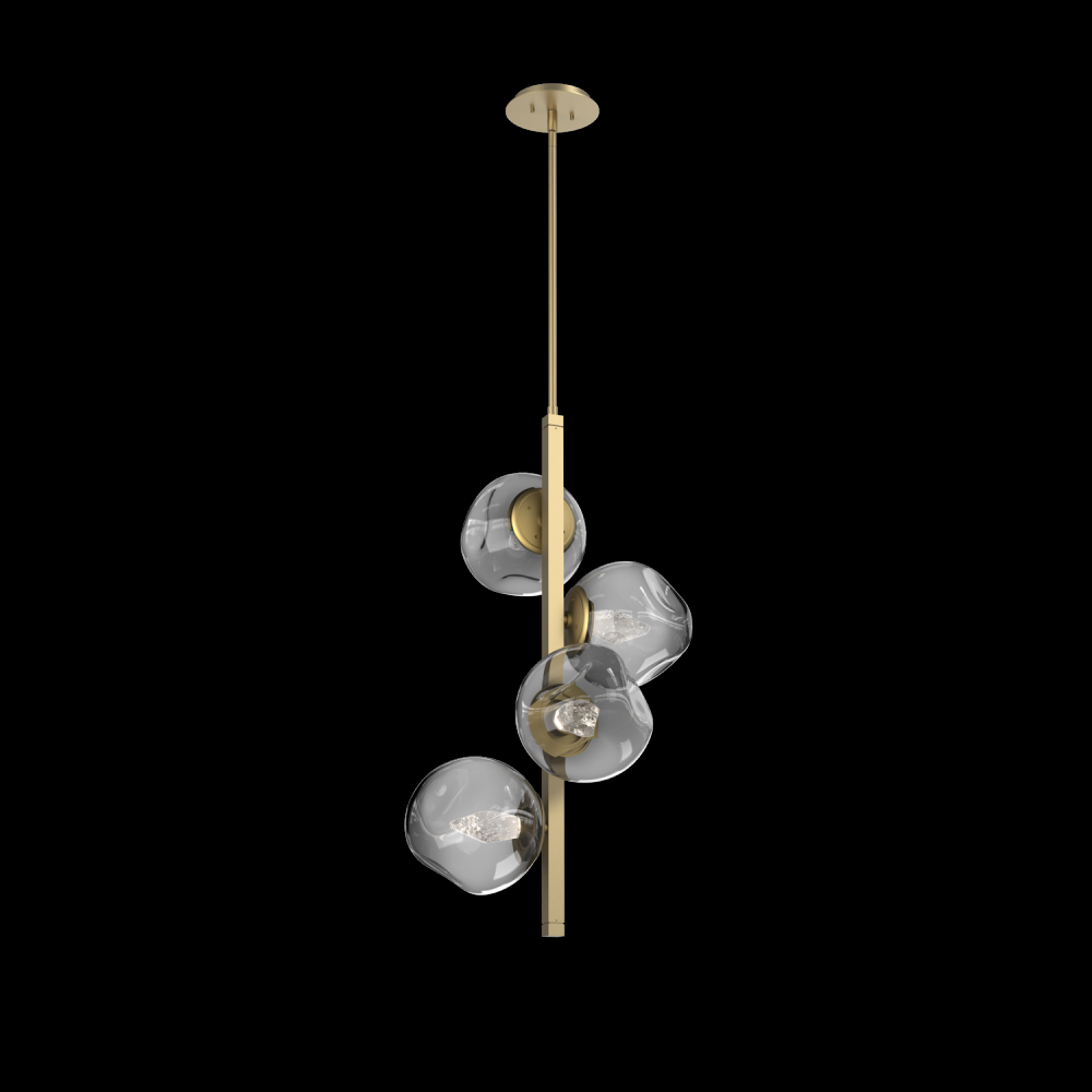 Luna 4pc Twisted Vine-Gilded Brass-Geo Inner - Smoke Outer-Threaded Rod Suspension-LED 3000K