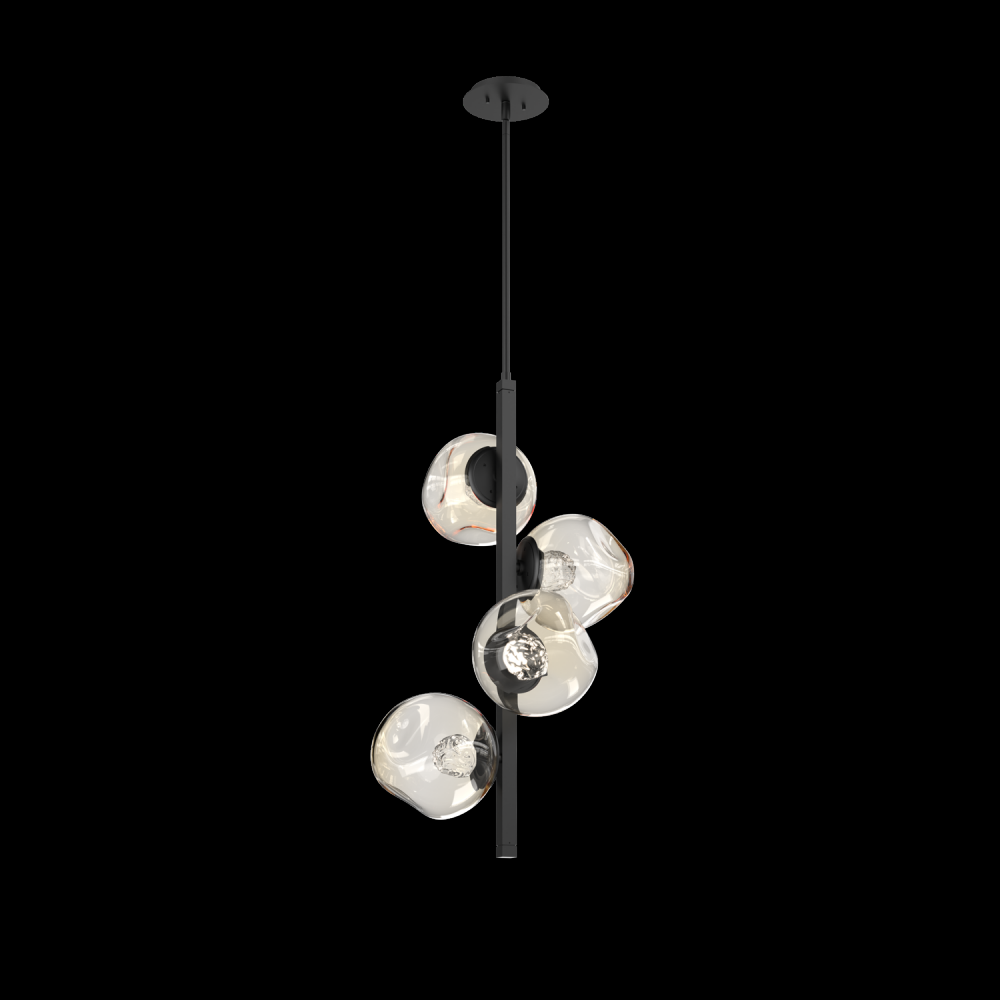 Luna 4pc Twisted Vine-Matte Black-Floret Inner - Amber Outer-Threaded Rod Suspension-LED 3000K