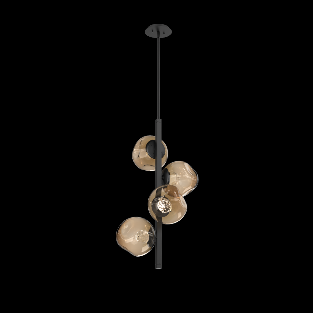 Luna 4pc Twisted Vine-Matte Black-Floret Inner - Bronze Outer-Threaded Rod Suspension-LED 2700K