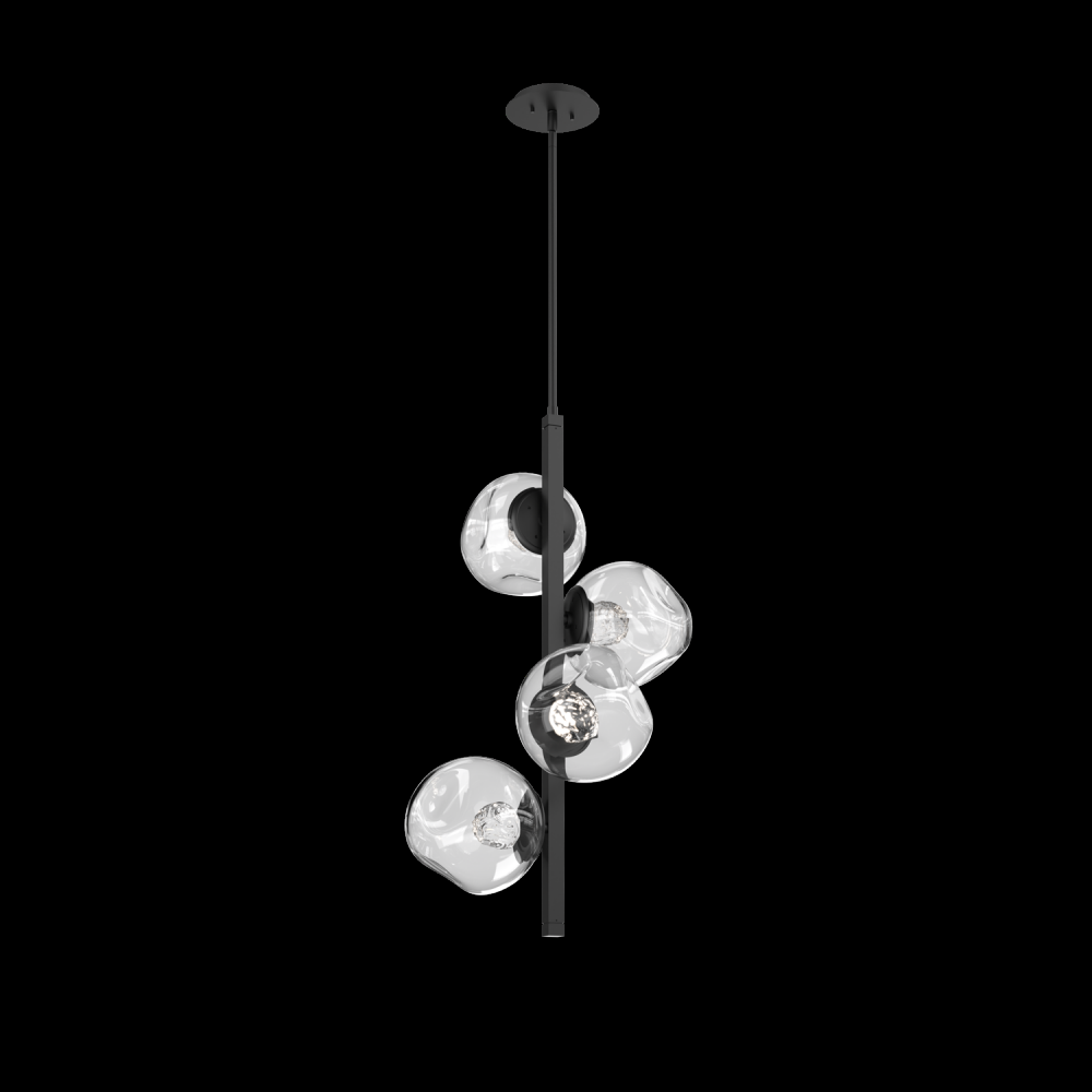 Luna 4pc Twisted Vine-Matte Black-Floret Inner - Clear Outer-Threaded Rod Suspension-LED 3000K