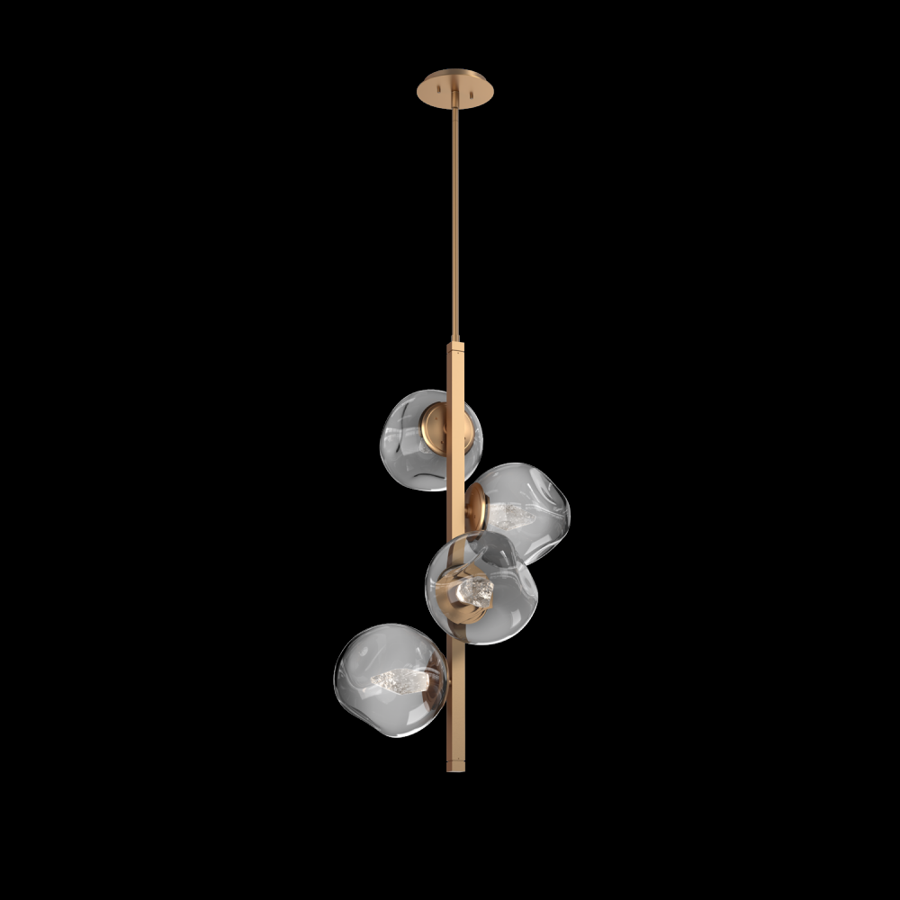 Luna 4pc Twisted Vine-Novel Brass-Geo Inner - Smoke Outer-Threaded Rod Suspension-LED 3000K