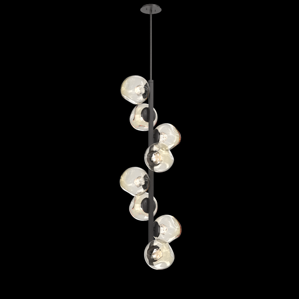 Luna 8pc Twisted Vine-Graphite-Zircon Inner - Amber Outer-Threaded Rod Suspension-LED 3000K
