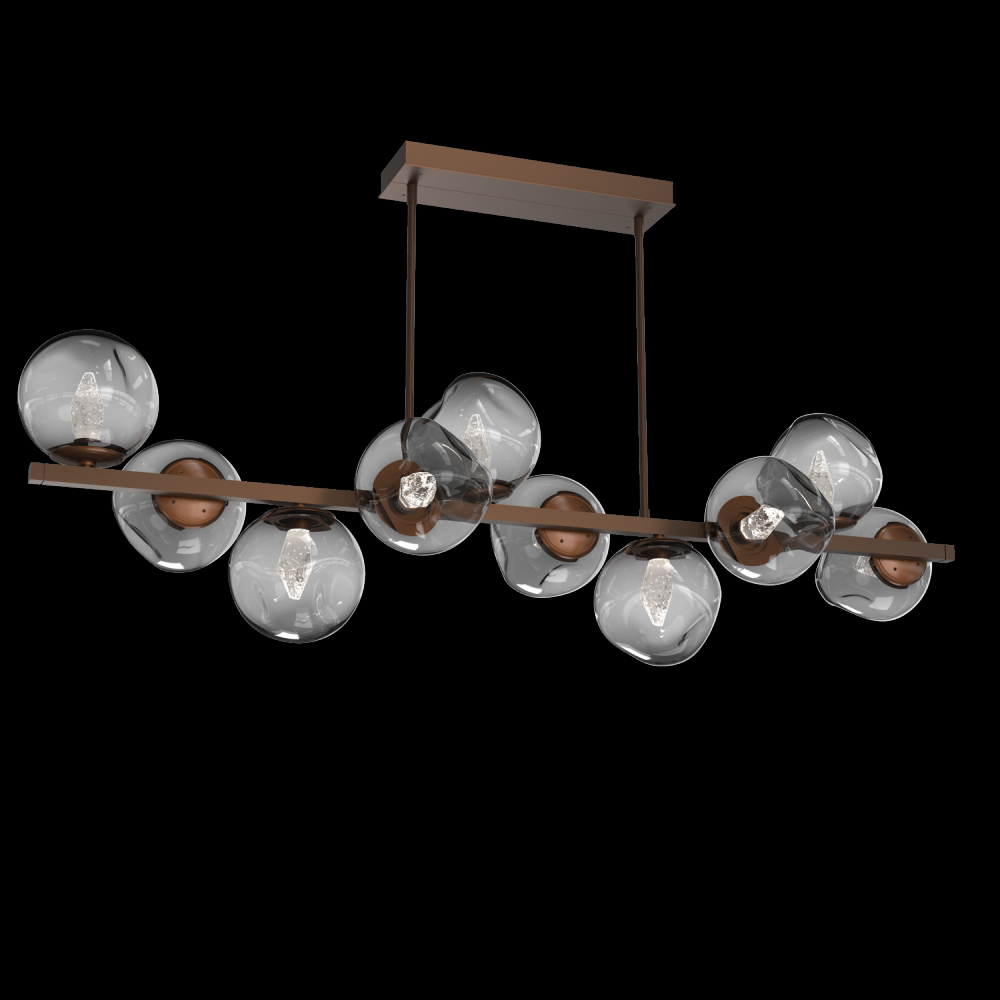 Luna 10pc Twisted Branch-Burnished Bronze-Geo Inner - Smoke Outer-Threaded Rod Suspension-LED 3000K