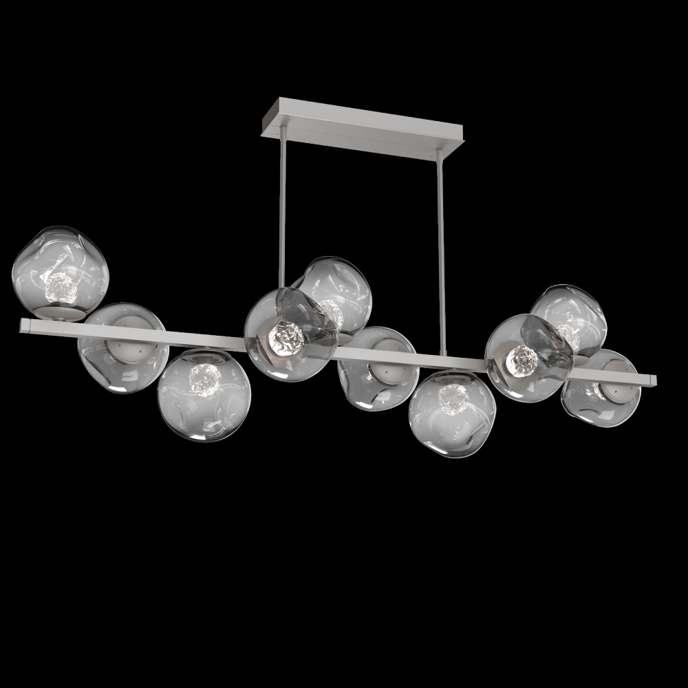 Luna 10pc Twisted Branch-Beige Silver-Floret Inner - Smoke Outer-Threaded Rod Suspension-LED 3000K