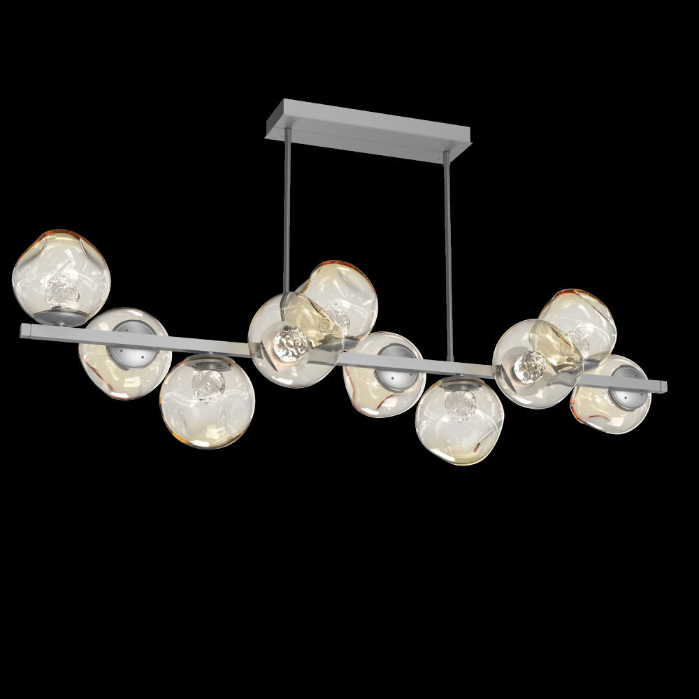 Luna 10pc Twisted Branch-Classic Silver-Floret Inner - Amber Outer-Threaded Rod Suspension-LED 2700K