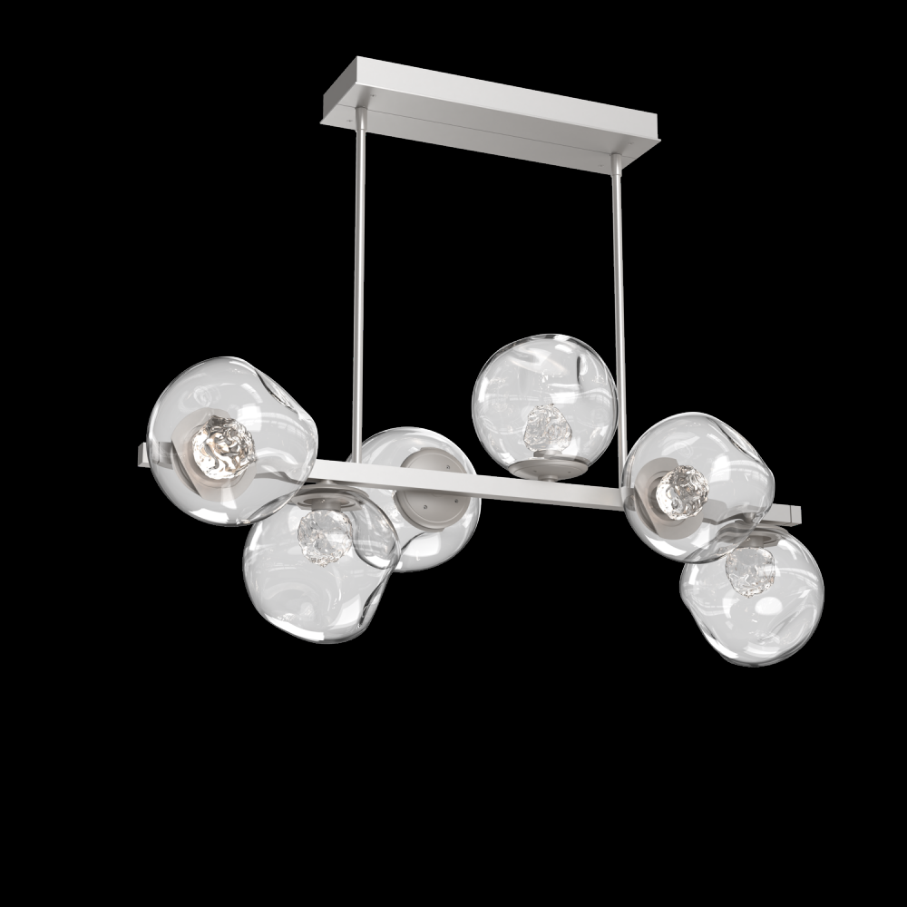 Luna 6pc Twisted Branch-Beige Silver-Floret Inner - Clear Outer-Threaded Rod Suspension-LED 3000K