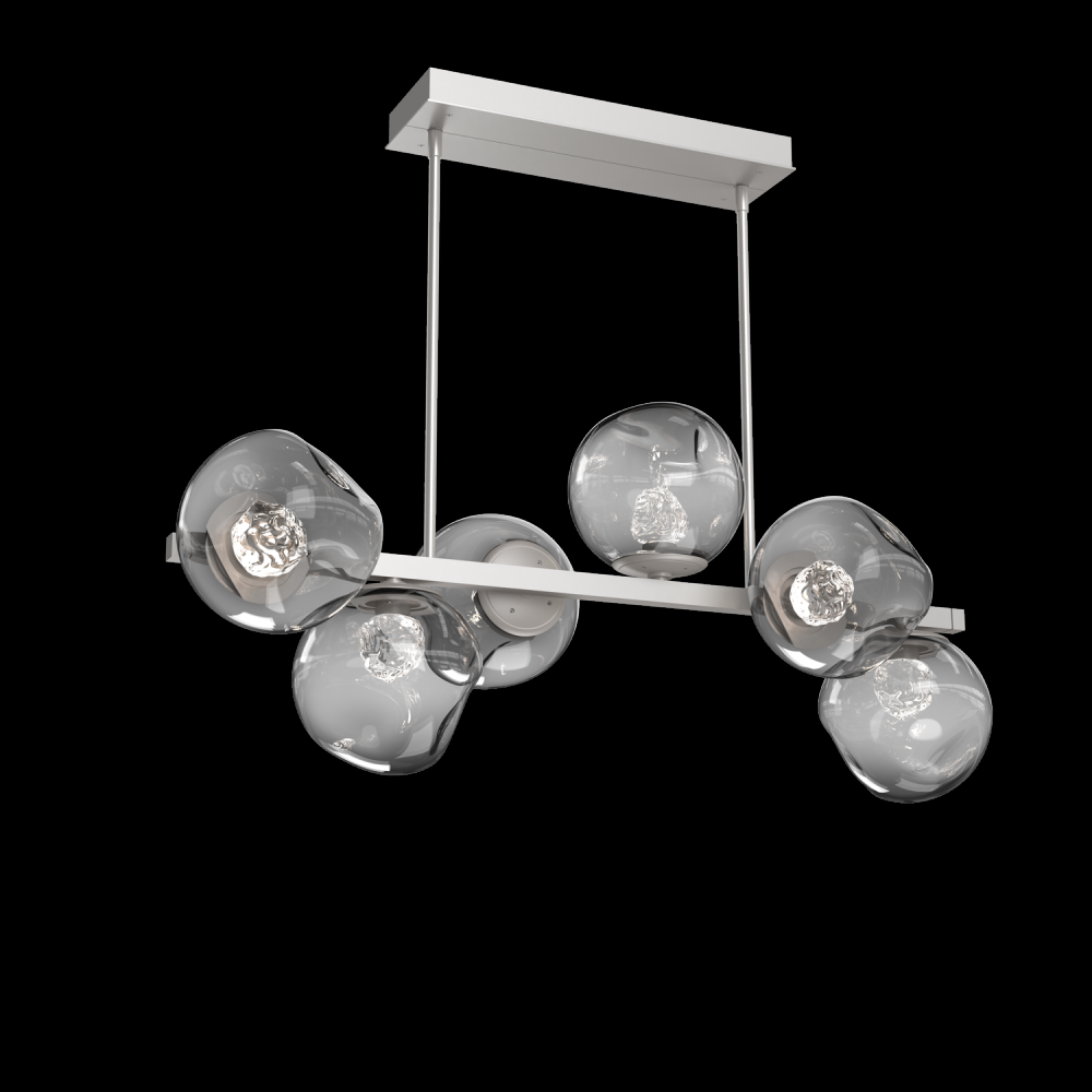 Luna 6pc Twisted Branch-Beige Silver-Floret Inner - Smoke Outer-Threaded Rod Suspension-LED 2700K