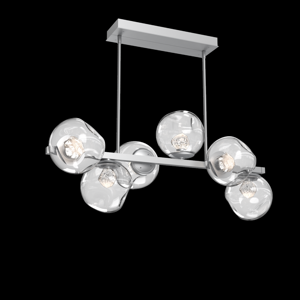 Luna 6pc Twisted Branch-Classic Silver-Zircon Inner - Clear Outer-Threaded Rod Suspension-LED 3000K