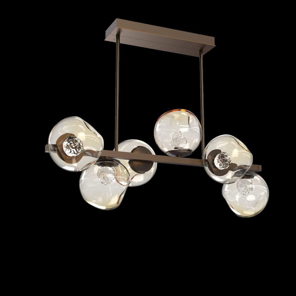 Luna 6pc Twisted Branch-Flat Bronze-Floret Inner - Amber Outer-Threaded Rod Suspension-LED 3000K